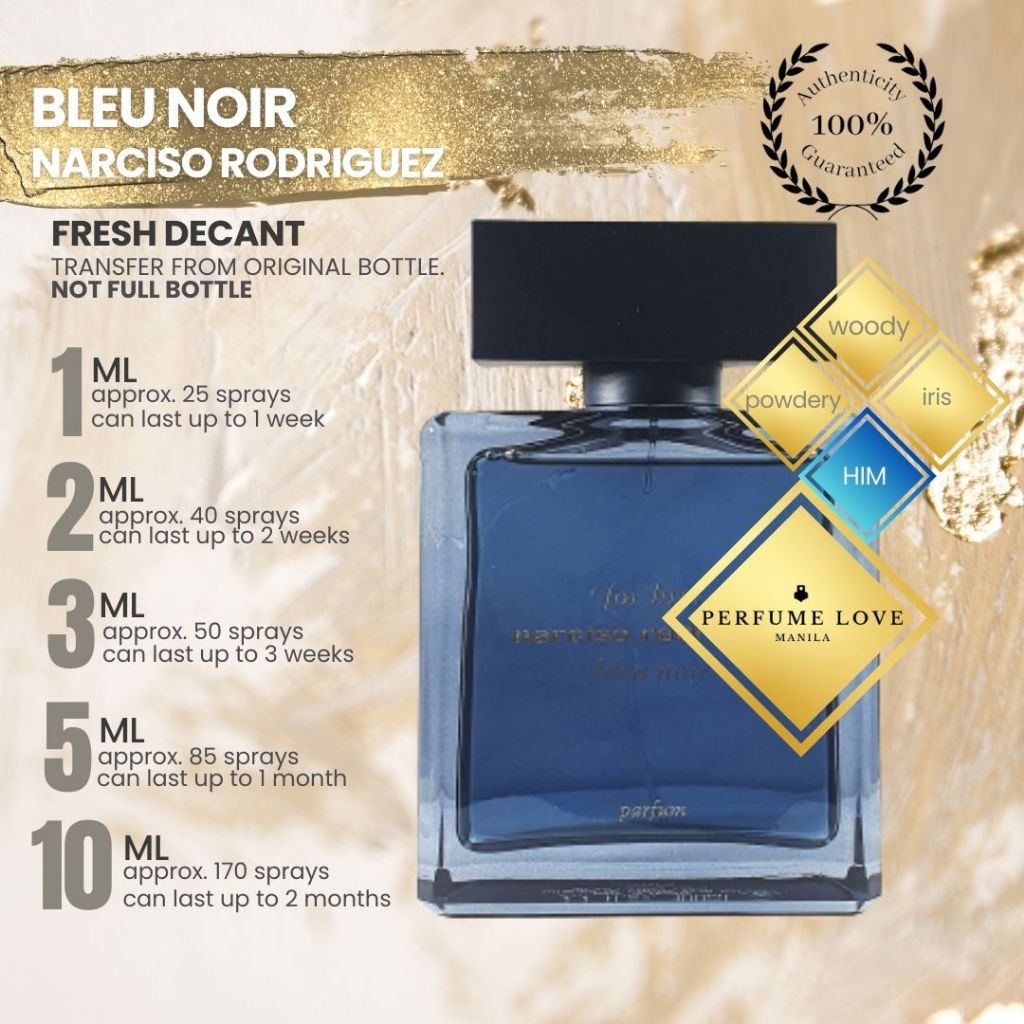 PERFUME DECANT NR Bleu Noir woody, powdery, iris notes | Shopee Philippines