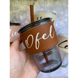 Personalised Glass Tumbler with Dome Lid. Custom 450ml Cup with