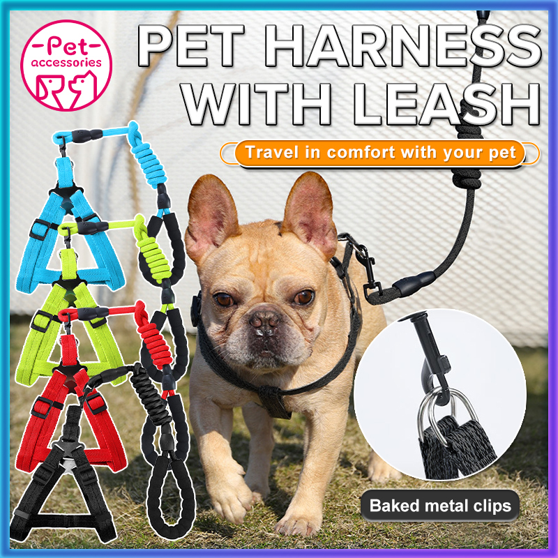 Dog Harness with Leash Belt Adjustable Pet Harness Denim Leash for