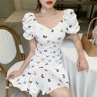 white dress puff sleeve summer dress for woman trendy debut korean style cocktail mini fairy dress Shopee Philippines