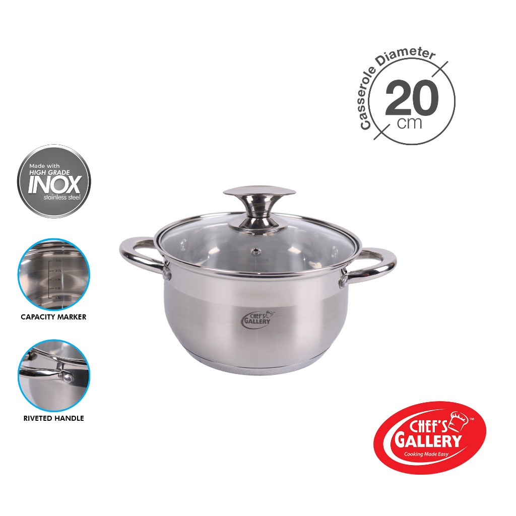 Chef's Gallery Innox Stainless Steel Casserole With Lid 20cm Food Grade
