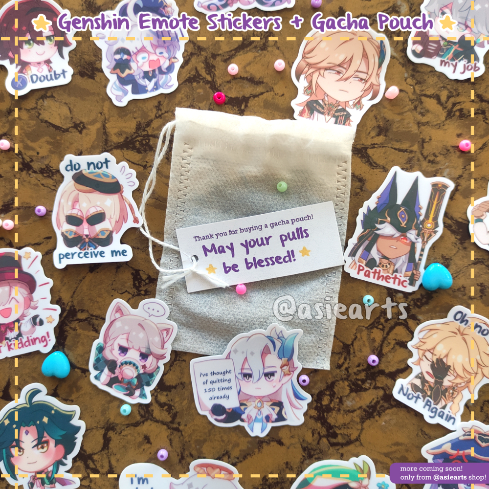 Genshin Impact Emote Stickers And Gacha Pouch Waterproof Vinyl 