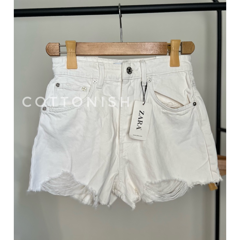 ZARA High Waist Denim Tattered White Shorts for Women Shopee Philippines