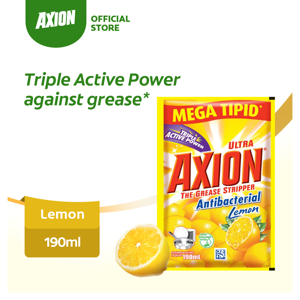Axion Antibacterial Dishwashing Liquid Lemon 190ml Sachet Shopee