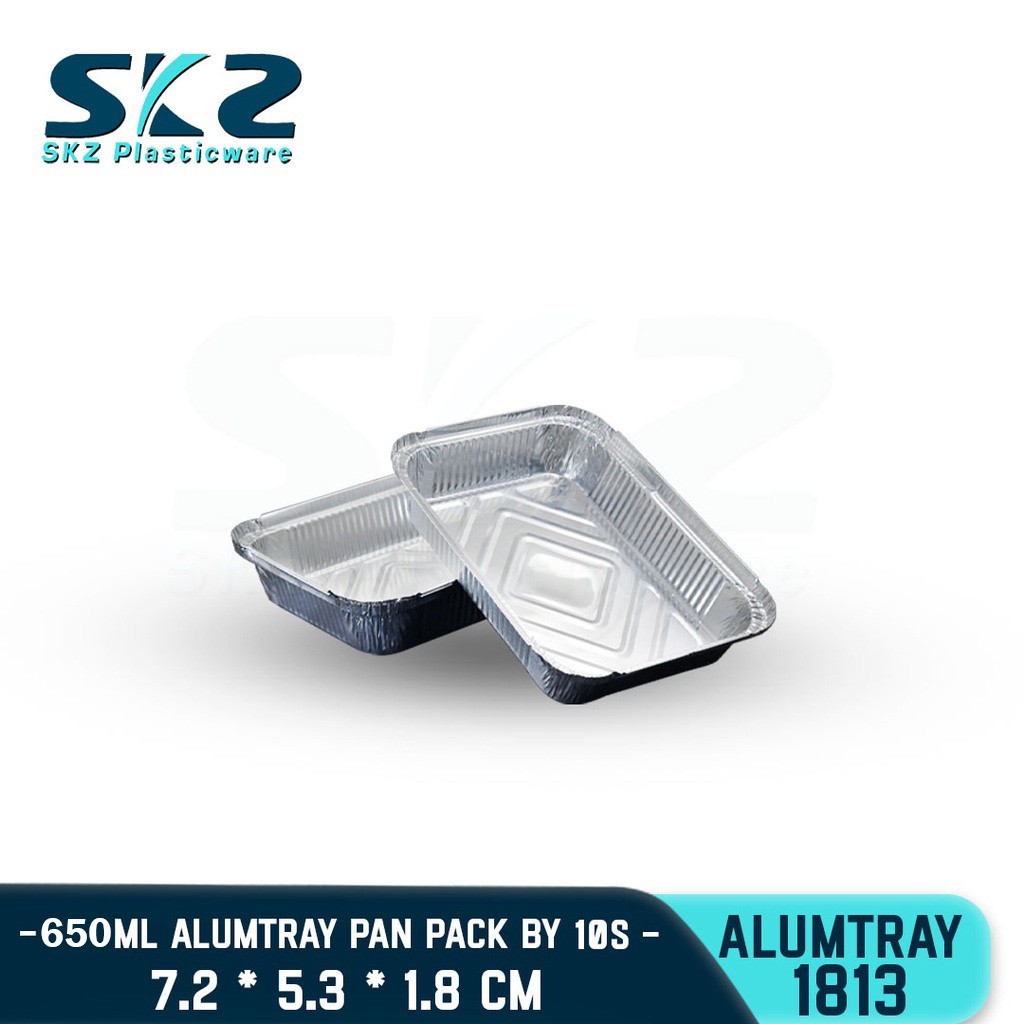 SKZ ALUMINUM FOIL TRAY 650ML [1813] RECTANGULAR ALUMTRAY WITH LID 50PCS
