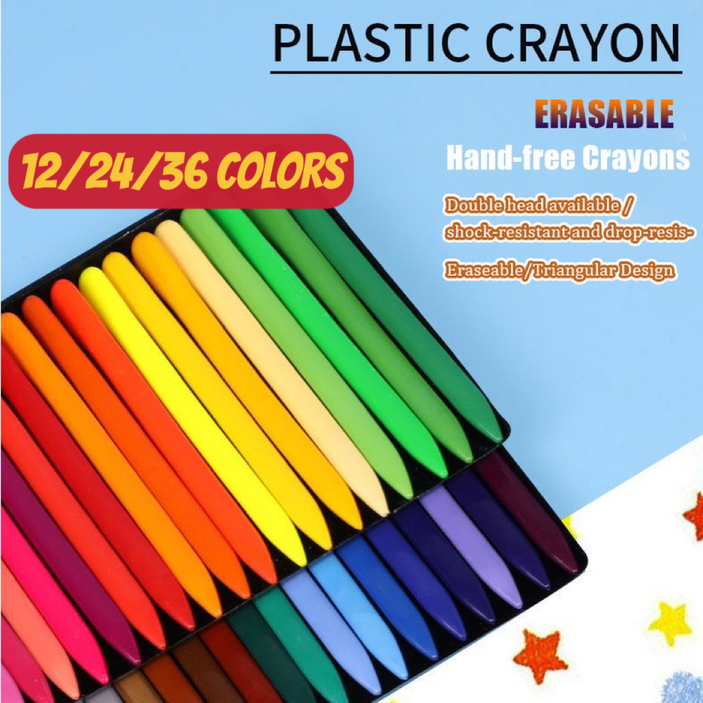 12/24/36 Colors Boxed Colourful No Dirty Hands Plastic Crayons Kids
