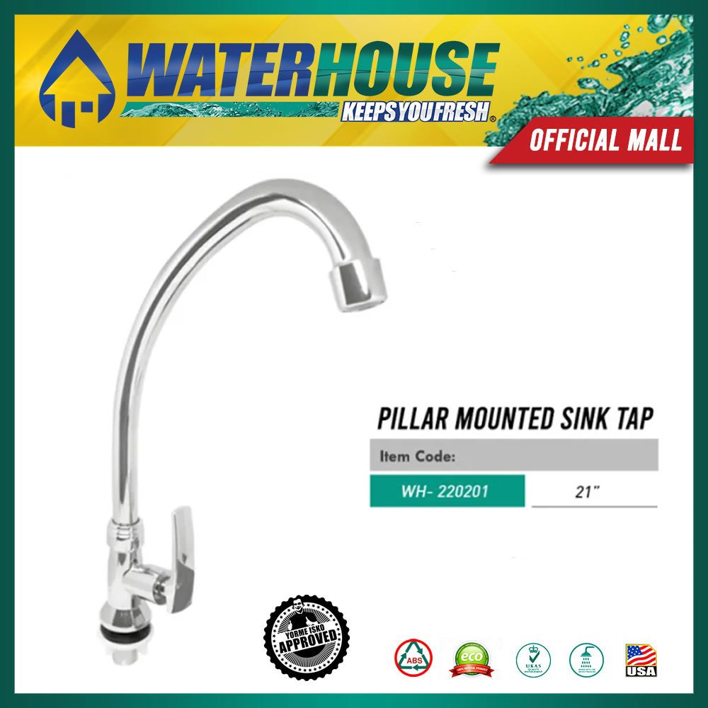 Waterhouse Pillar Mounted Gooseneck Sink Tap Faucet Long Lever Handle
