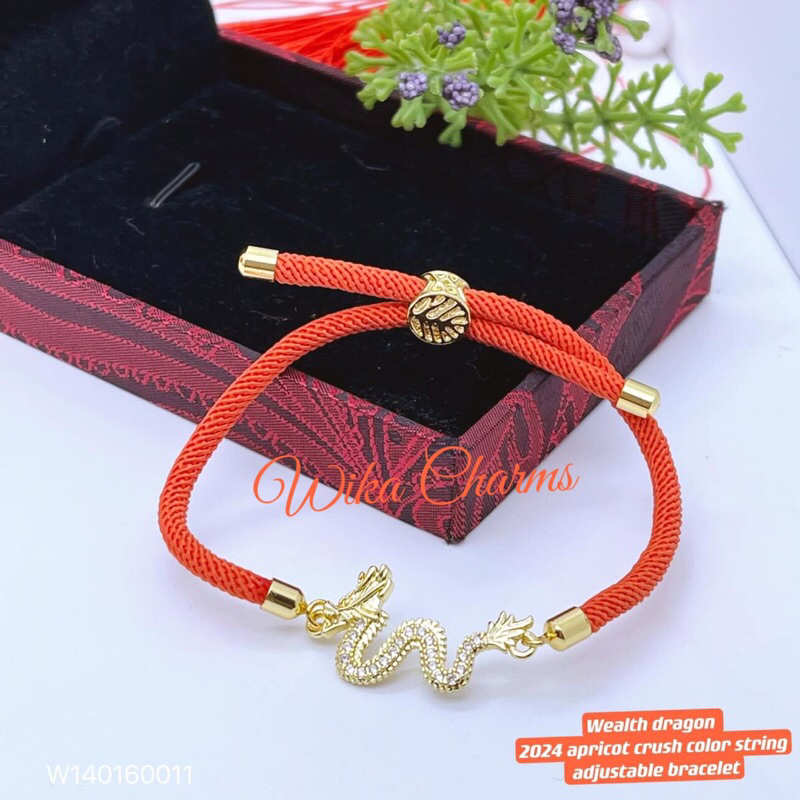 Wealth Dragon Apricot Crush Color String Adjustable Bracelet
