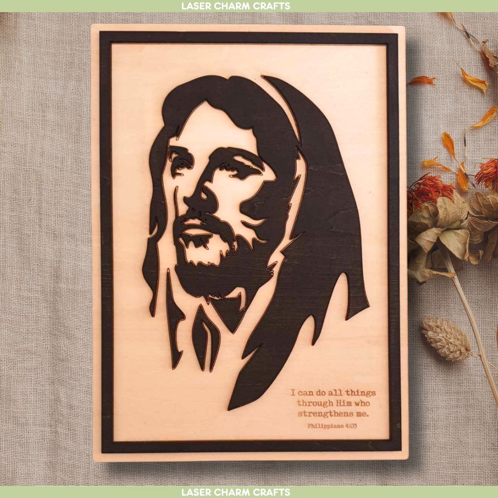 LCCE Jesus Christ Portrait LaserEngraved Wooden Jesus Home Altar