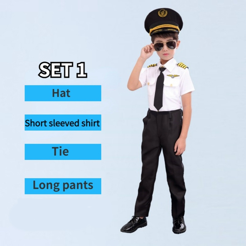 Kids Pilot Costume School Occupation Day Cosplay Uniforms Children Boys 