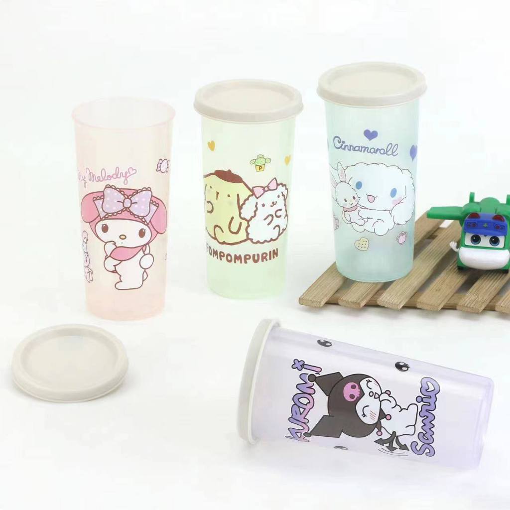 Cartoon Portable 300ml Plastic Cup With Lid Sanrio Kuromi Cinnamoroll ...