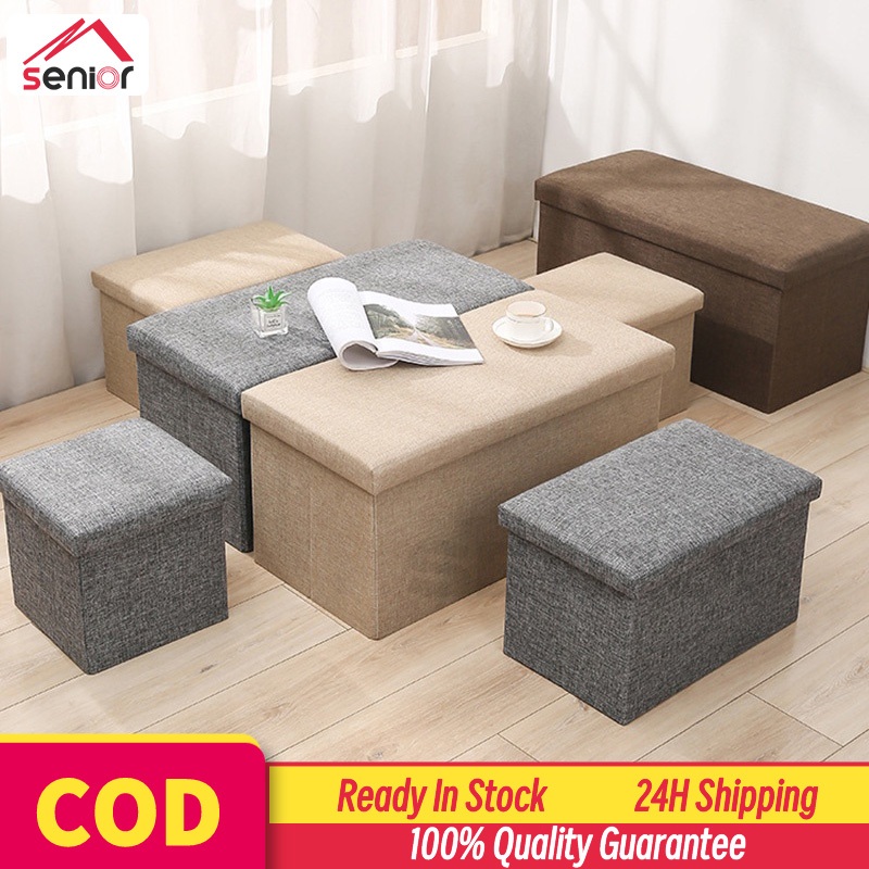 Cotton and Linen Storage Box Stool Can Sit on Adult Sofa Stool