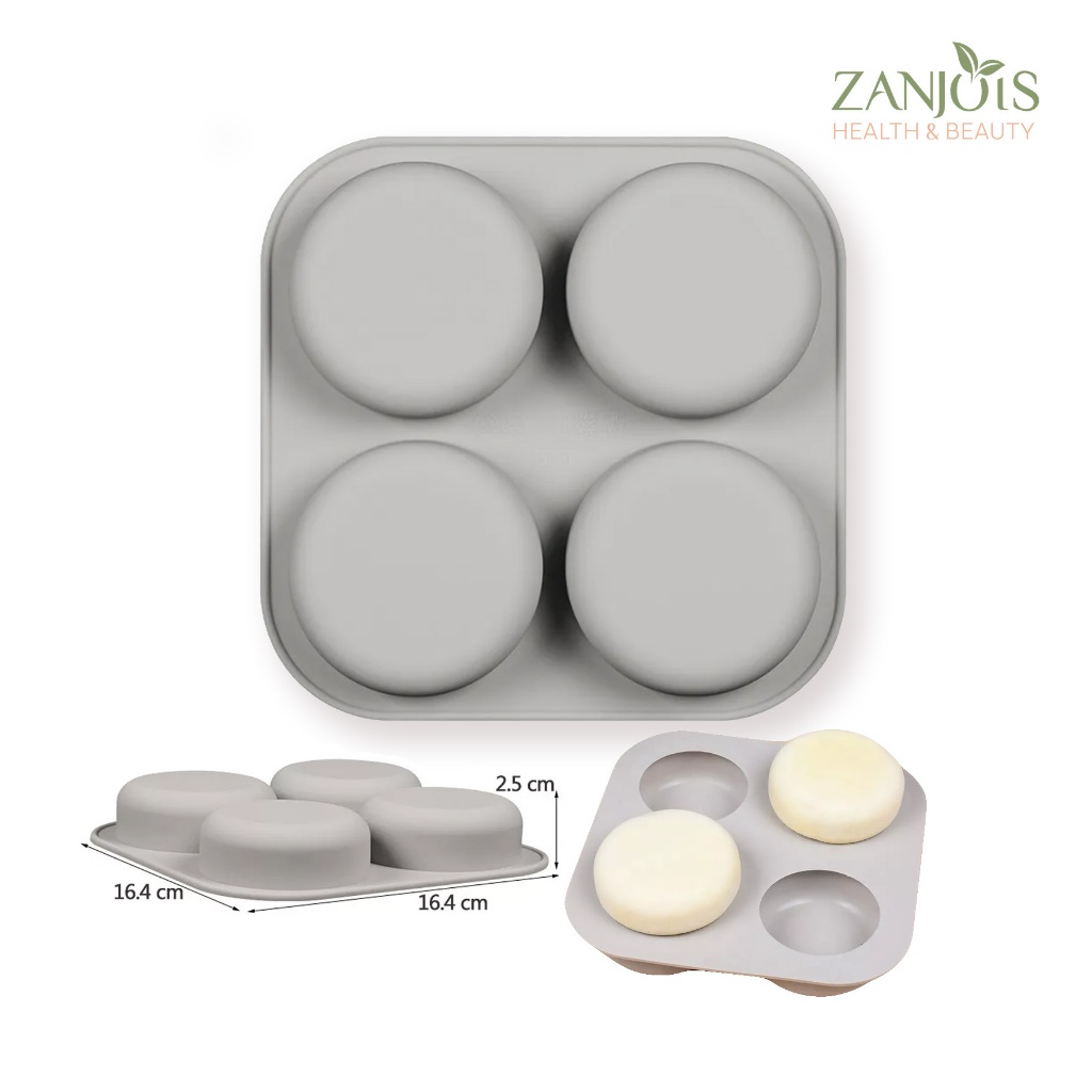Round Silicon Molder for Soaps, Food, Craft, DIY, Bakeware 4 Cavity