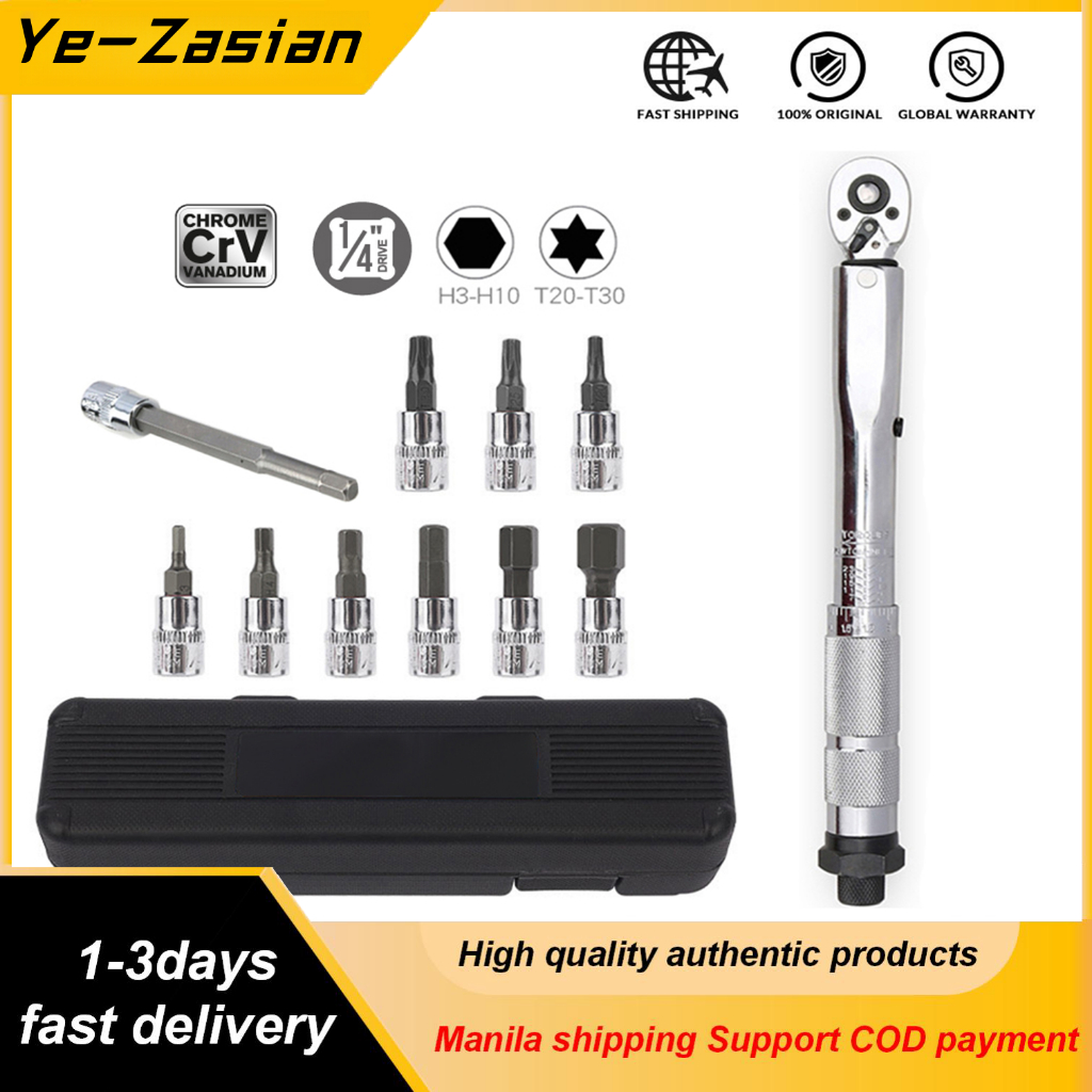 11 Piece Set Torque Wrench 1/4 Inch Drive Torque Wrench Ratchet Adjustable Hand Tool Shopee