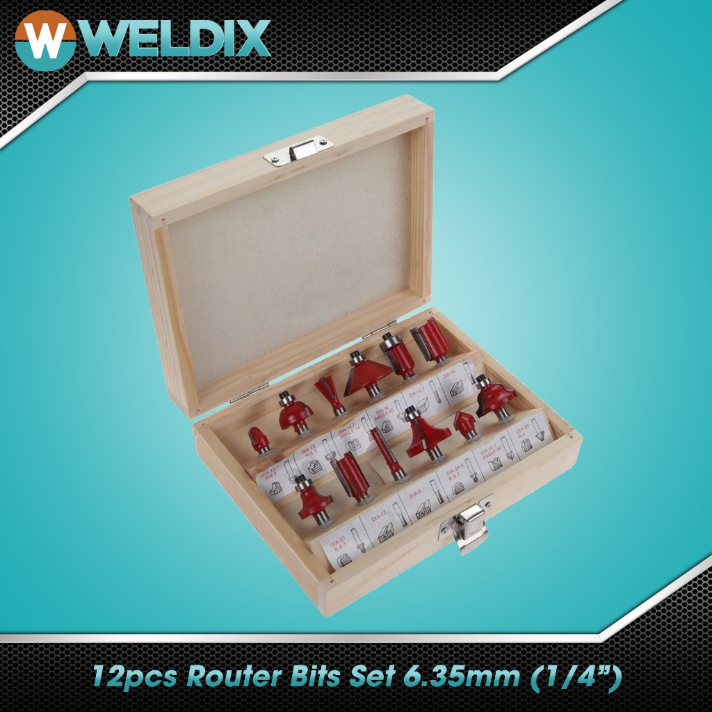 12pcs Shank Tungsten Router Bit Set (1/2'' 1/4'') Shopee Philippines