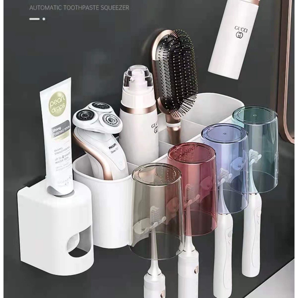 Toothbrush holder with toothpaste dispenser squeeze toothpaste Storage ...