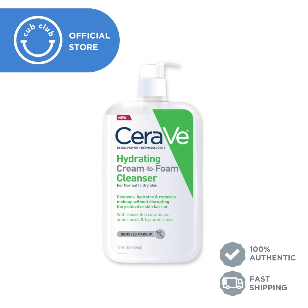 CeraVe Hydrating CreamtoFoam Cleanser Makeup Remover & Face Wash With Hyaluronic Acid 19oz