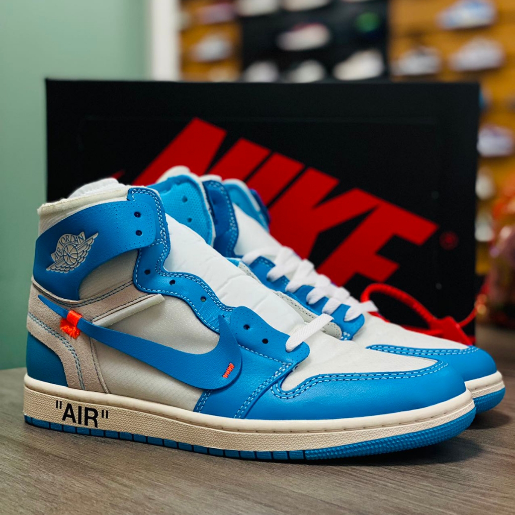 EASYRUN UA OFF-WHITE X Air Jordan 1 University Blue Highcut Casual Men ...