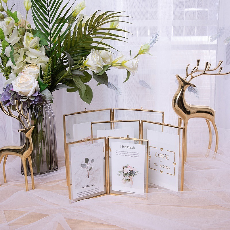 Elegant Gold Metal Glass Photo Floating Frame Desk Foldable Picture ...
