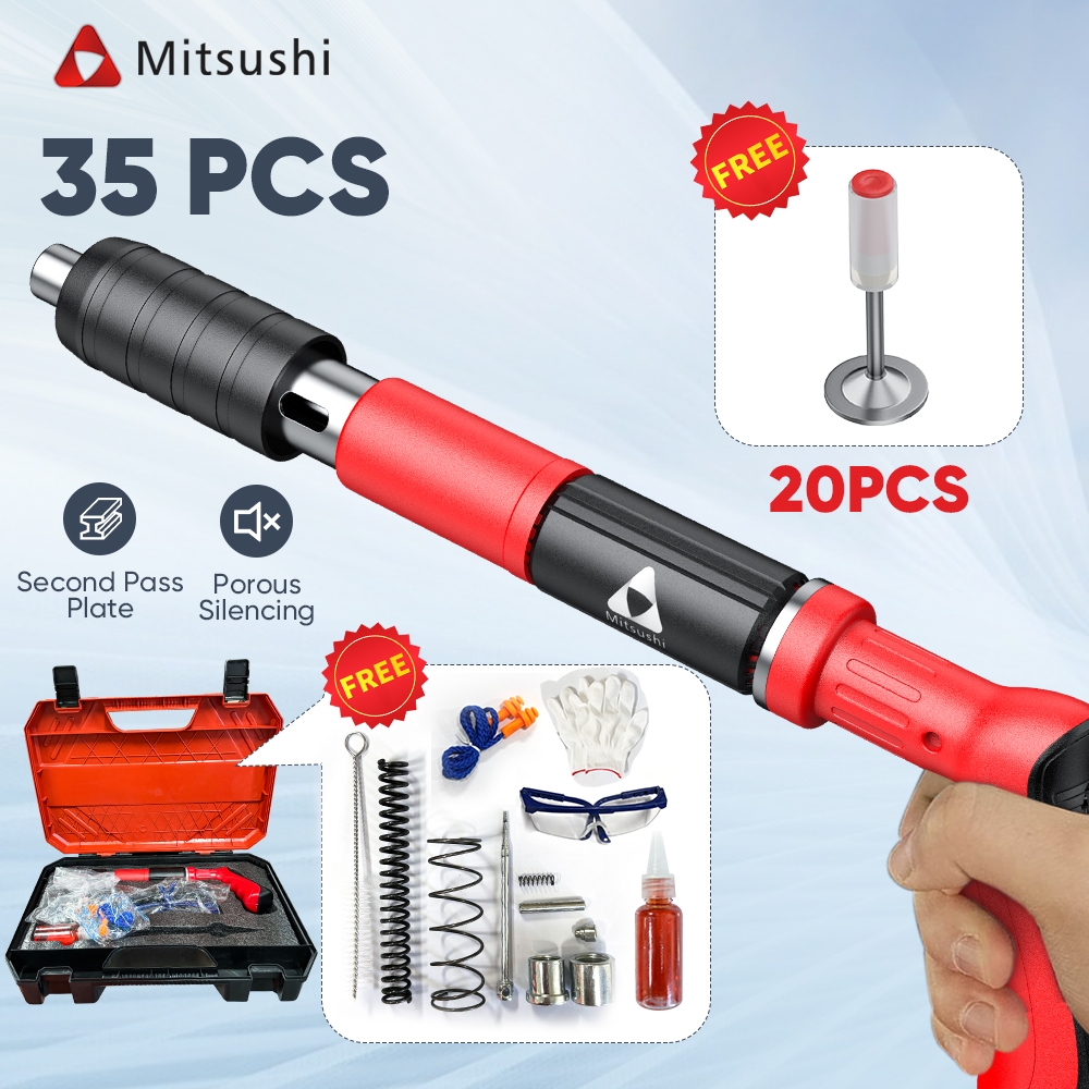 Concrete Nail Gun Kit With 200 Nails - Manual Powder-Actuated Tool With Safety Gear Included