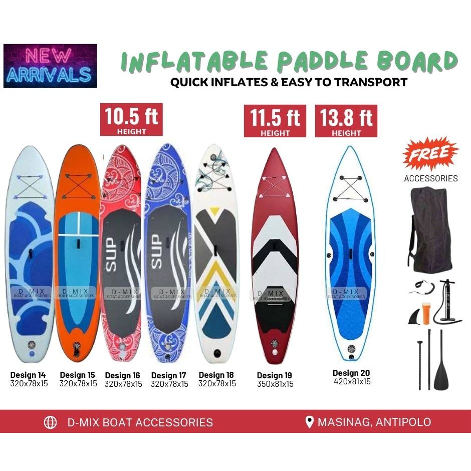 10.5ft Premium Inflatable Paddle Board 5 designs (longer, wider