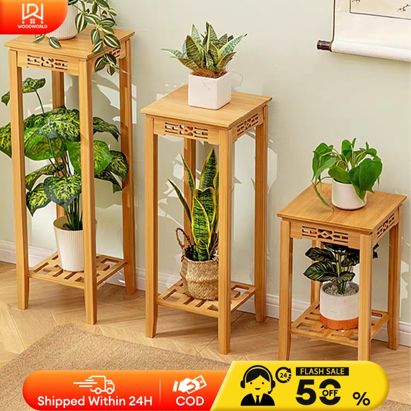 Bamboo Living Room Plant Stand Rack Decorative Flower Pot Rack Four ...