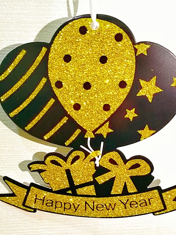 Hanging flag Happy New Year 2024 Gold Glitter cardboard banner set ...