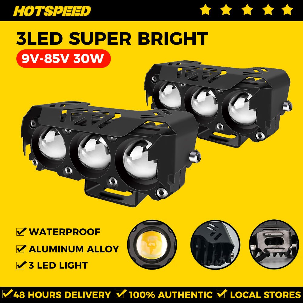 HOTSPEED Tri-Star LED Mini Driving Light For Motorcycle Super Bright ...