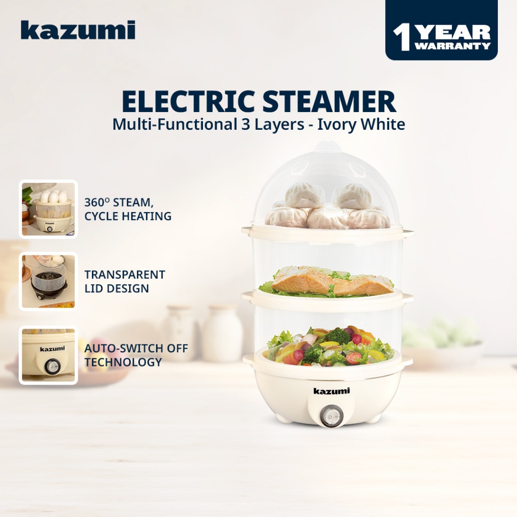 KAZUMI KZ-100 Multi-Functional Steamer 2 & 3 Layers 350W Boiler Cooker ...