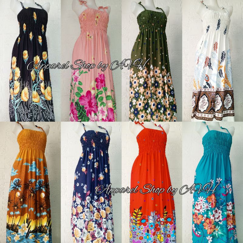 Tie Strap Smocked Dress Long For Adult Below the Knee Shopee Philippines