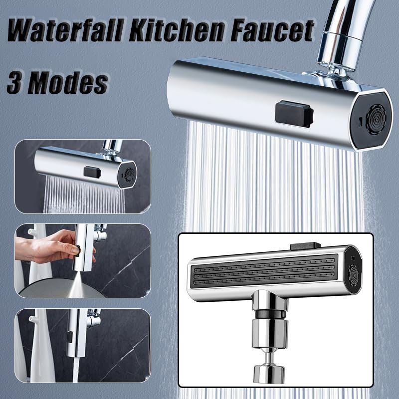 3 IN 1 Waterfall Kitchen Faucet 3 Modes Flexible Kitchen Faucet ...