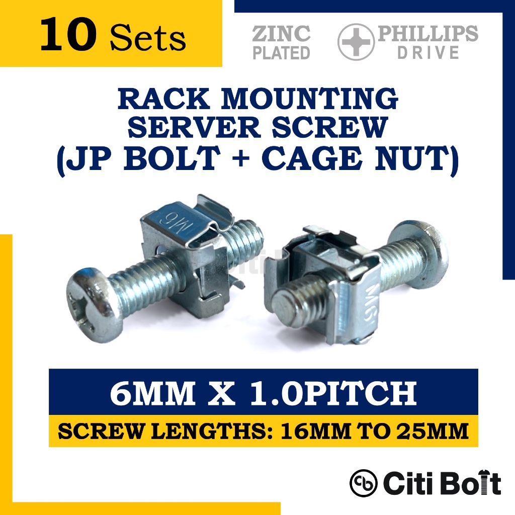 10set Rack Mounting Server Screw Cage Nut With Screw Set M6 6mm 10pitch Citi Bolt 9416