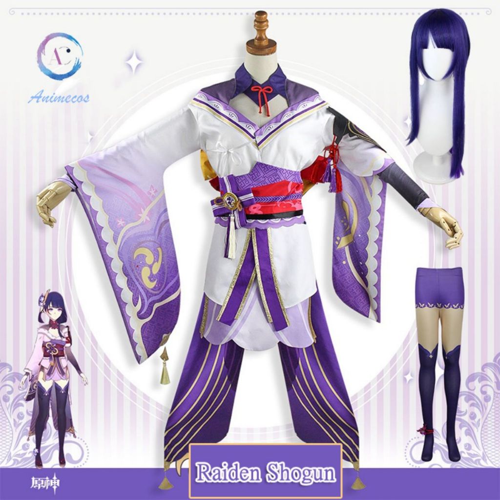 Genshin Impact Raiden Shogun Cosplay Costume Jacquard Fabric Uniform ...