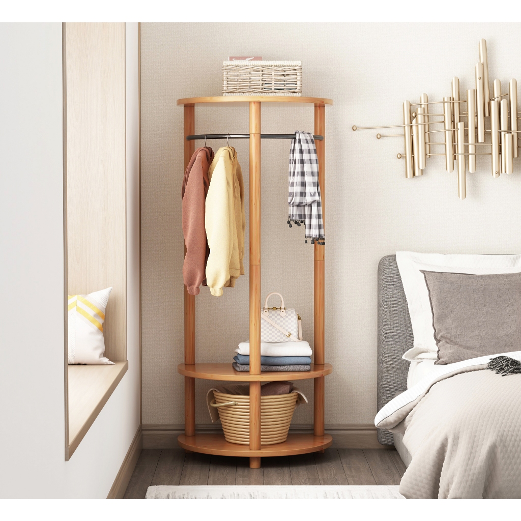 Solid Wood Coat Rack Turn Corner Floor Hanger Simple Bedroom Clothes