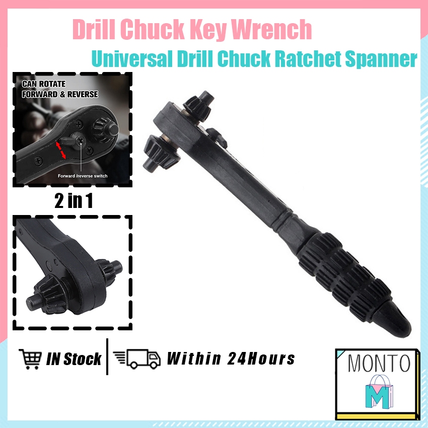 Dualuse Wrench Spanner Drill Chuck Key Wrench Universal Ratchet Chuck Key Black Shopee