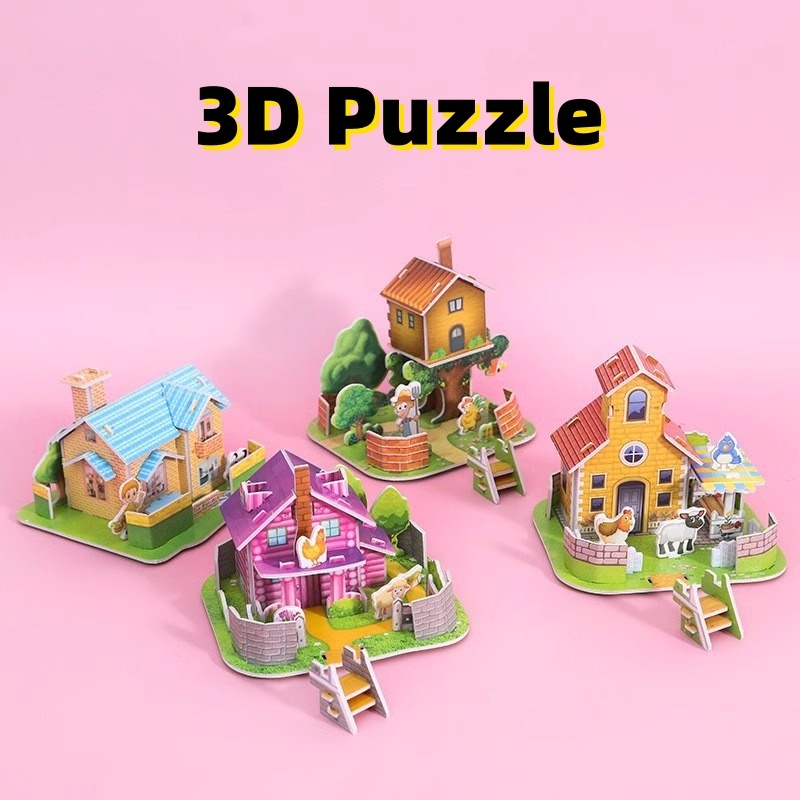 3D Paper Jigsaw Toy For Kids 3D Puzzle Wood House Children's Early ...