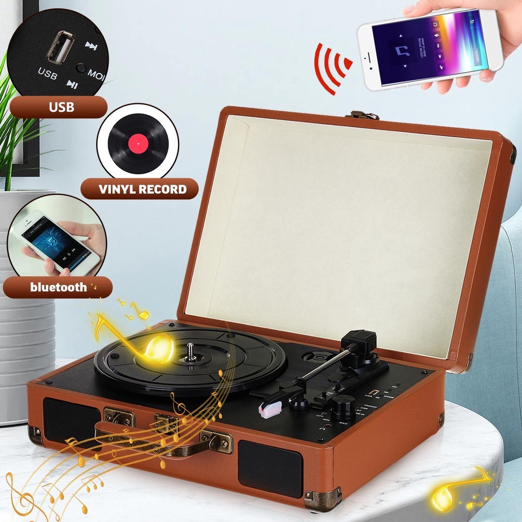 Bluetooth Portable Turntables 33/45/78 RPM LP Vinyl Record Player Built ...