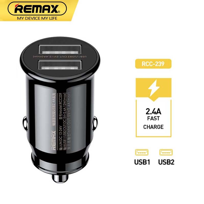 Remax RCC-239 Car Charger 2 USB Charging Port 12W 2.4a Output | Shopee ...