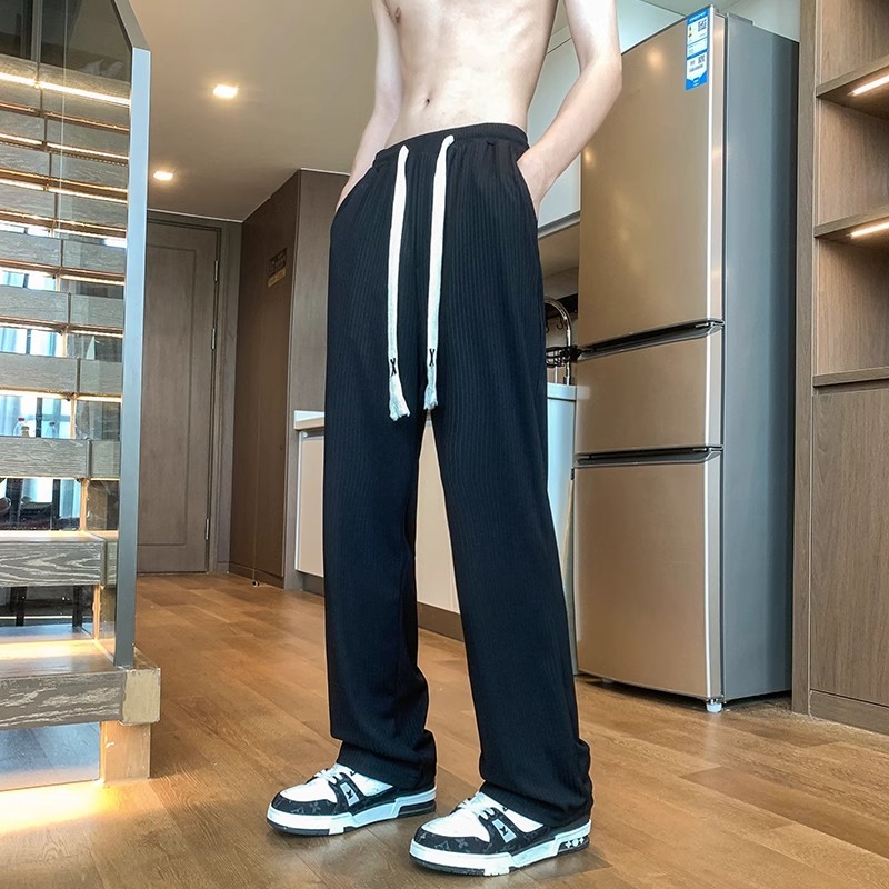 Slocks Pants Ice Silk Loose Straight Cut Pants Korean Sweatpant Wide Leg Baggy Bigsize Pants 7770