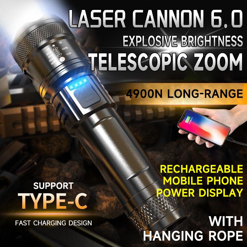 3 Mode Flashlight Rechargeable USB LED Long-range Floodlight Flashlight ...