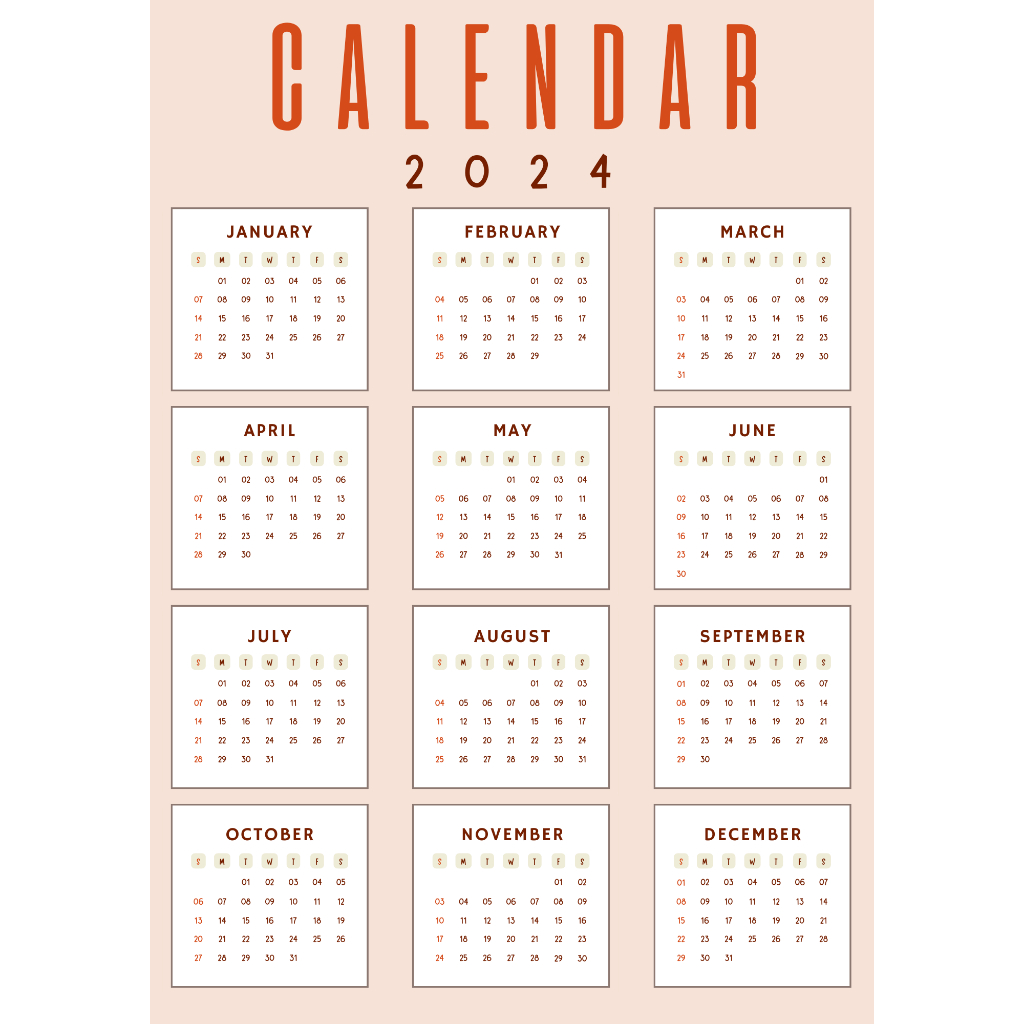 Peach Customized 2024 Calendar in A4 Size | Shopee Philippines