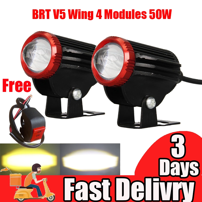New Mini Motorcycle Driving Light BRT V5 Wing 4 Modules 50W with Free 3 ...