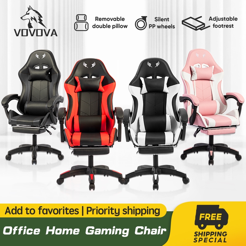 VOVOVA Leather Gaming Chair With Foot Rest Ergonomic Computer Chair