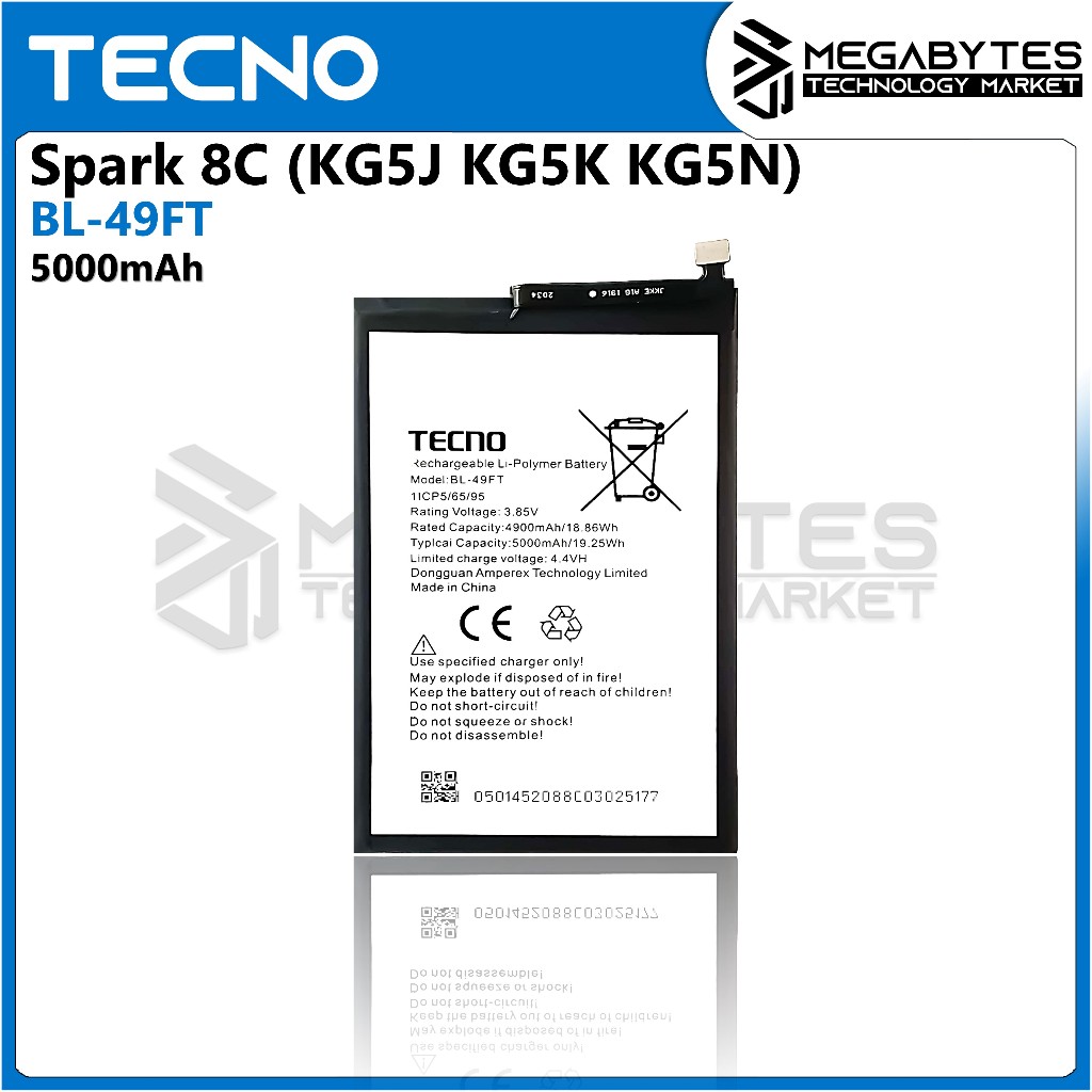 Original Battery of Tecno Spark 8C | MZ-TECNO KG5K KG5J KG5N BL-49FT ...