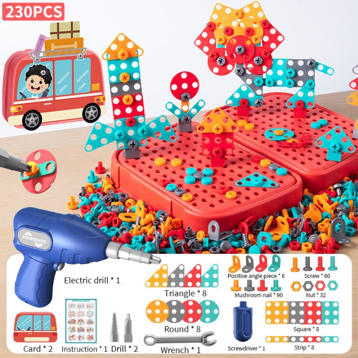 FunToy 230pcs Electric Drill Toy Set 3D Building Blocks Screw Puzzle ...