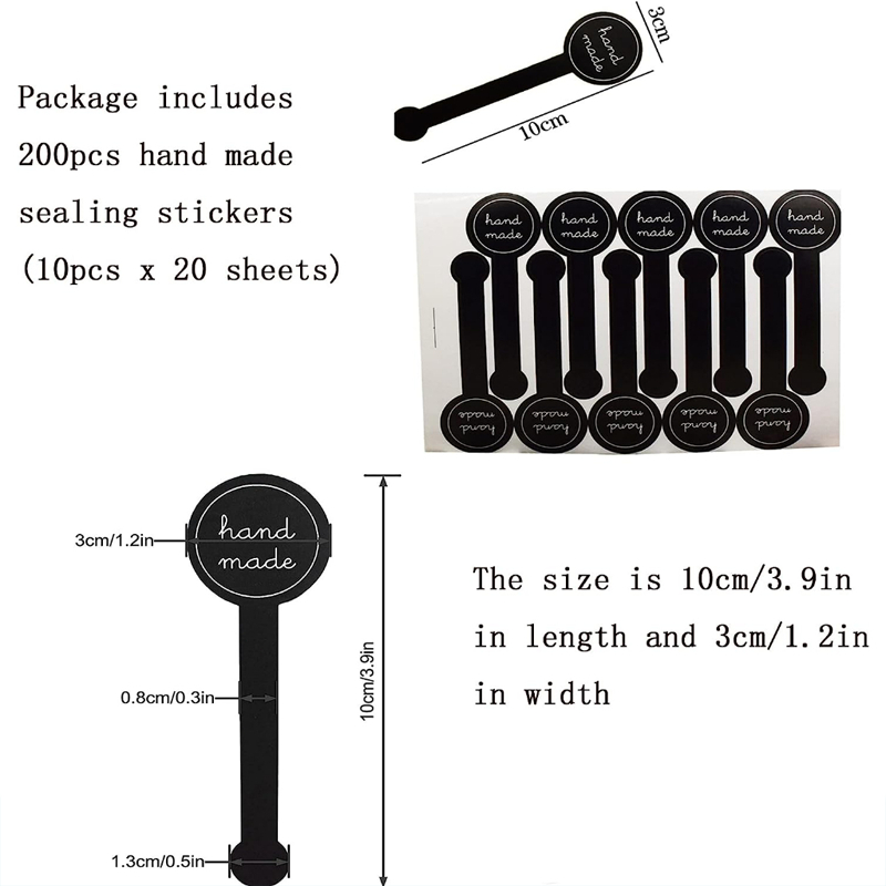 500 Pcs/Pack Long Black Handmade Stickers Baking Kraft Sticker Cake ...