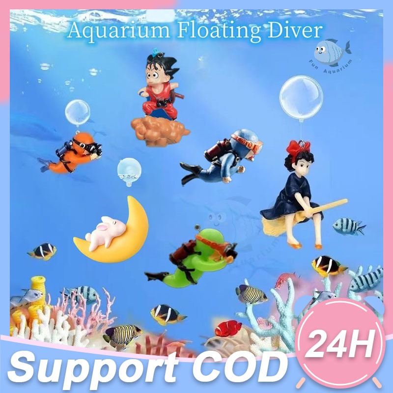 View of Mini Floating Diver Aquarium Decoration Non-toxic Landscape Underwater ...