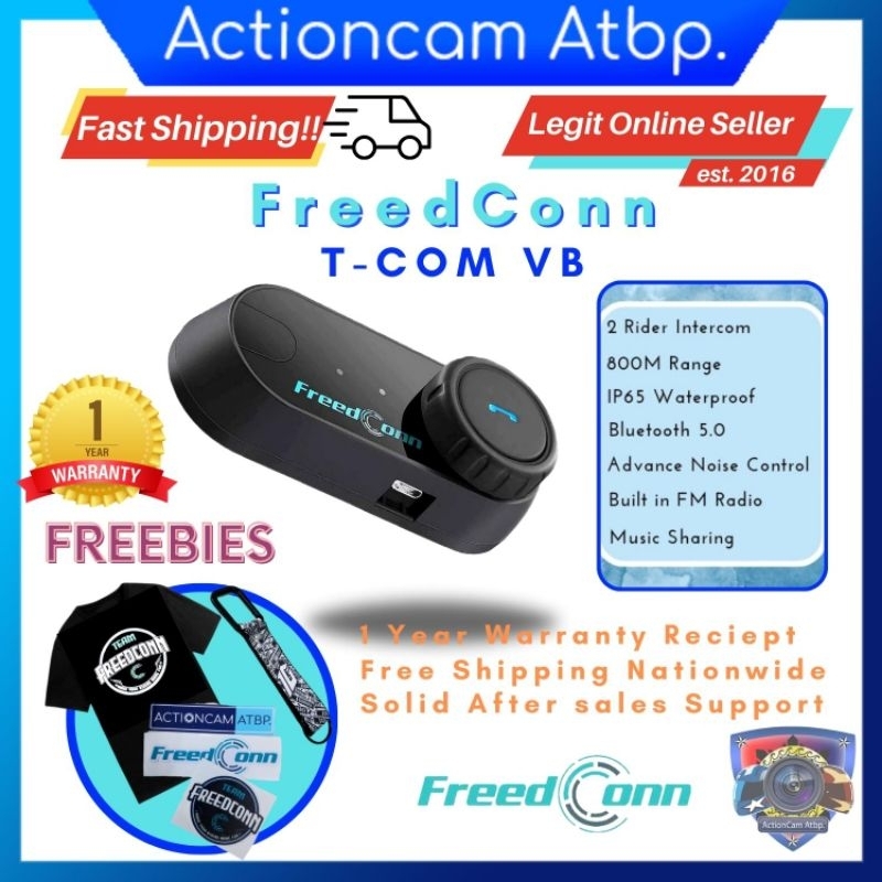 FreedConn TCOM-VB PRO Bluetooth 5.0 Motorcycle Intercom Helmet Headset ...