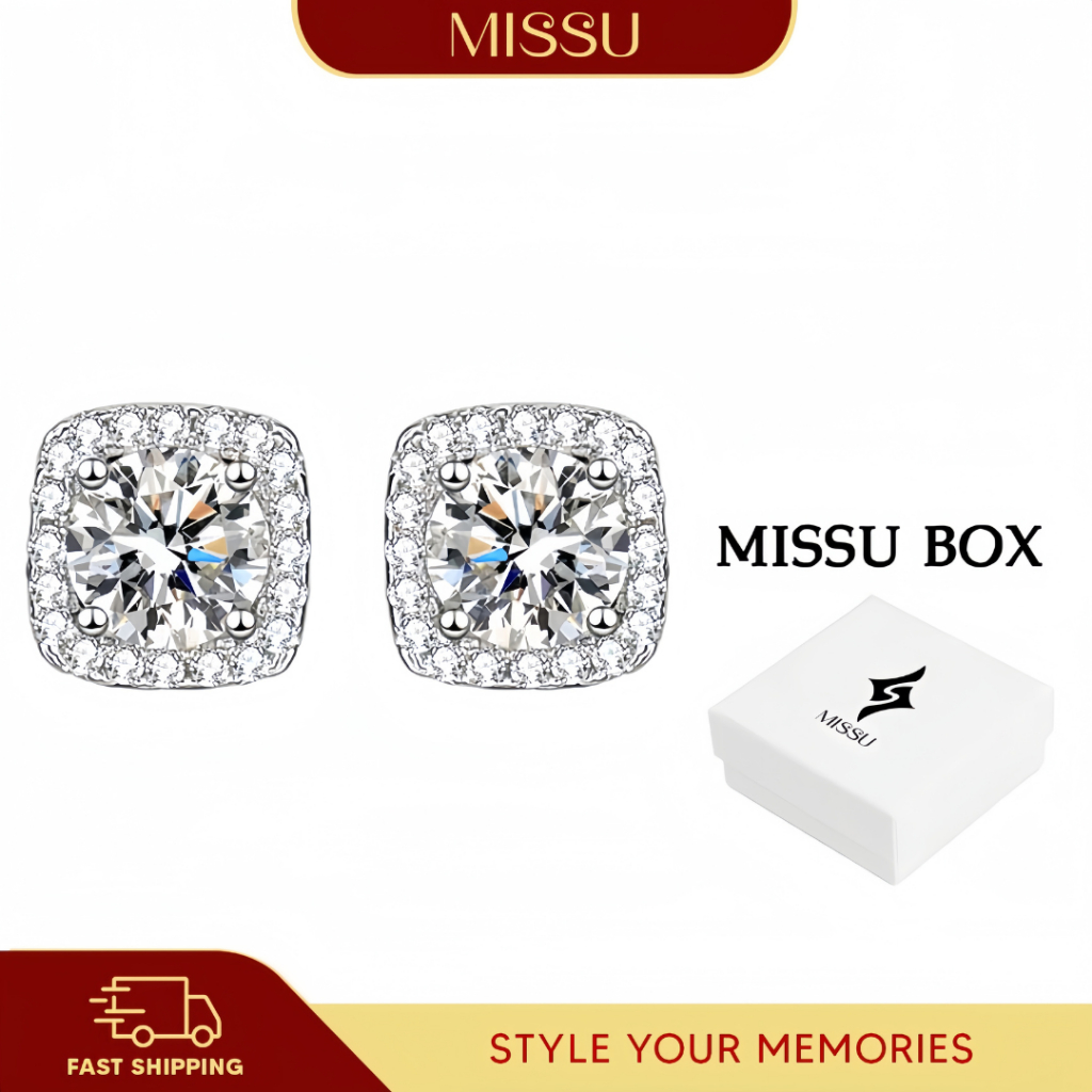 Missu 925 Silver Diamond Square Earrings For Women Fashion Stud
