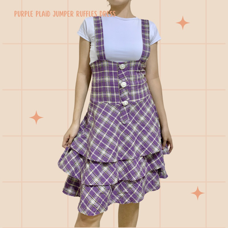 Purple Plaid Suspender Overalls main image 1